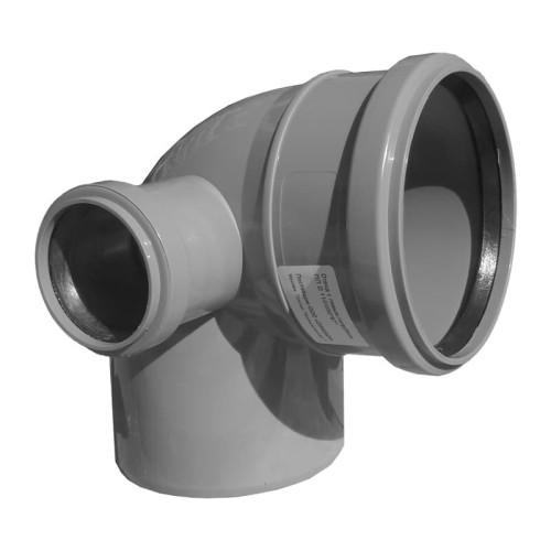 Отвод канализационный PP-H с выходом левый серый Дн 110-110 87гр б/нап в/к VALFEX в Екатеринбурге