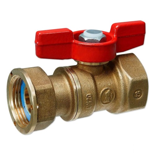 Кран шаровый латунный стандартнопроходной для счетчиков с ручкой-бабочкой НР-накидная гайка Ру 42 R254P Giacomini 15х71 мм 3/4" в Екатеринбурге