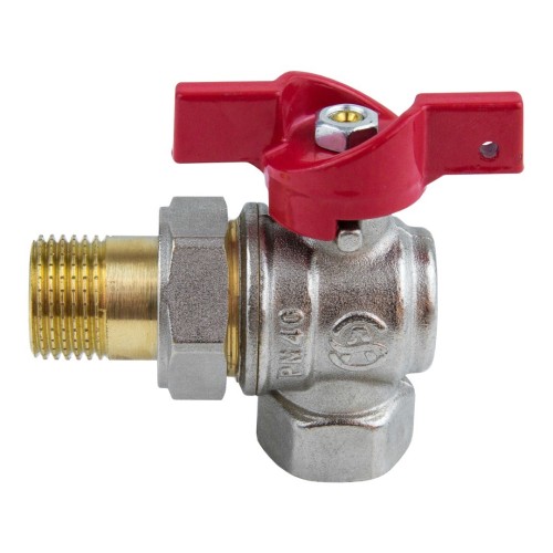 Кран запорный латунный угловой полнопроходной с ручкой-бабочкой ВР-НР-накидная гайка Ру 25 BV.533 MVI 15 мм 1/2" в Екатеринбурге