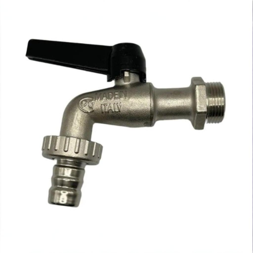 Кран шаровый латунный угловой стандартнопроходной с ручкой-рычагом НР-штуцер Ру 16 Bugatti 689 Bugatti 14 мм 3/4" в Екатеринбурге