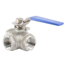 Кран запорный трехходовой нержавеющий ВР (ВН) стандартнопроходной ручка-рычаг Ру 40 AISI 316 NK 8х73 мм 1/4"