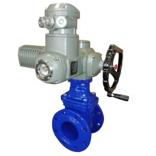 Задвижка чугунная фланцевая с электроприводом AUMA SA14.6 380В и обрезиненным клином KR12 400 мм