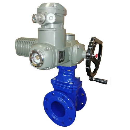 Задвижка чугунная фланцевая с электроприводом AUMA SA14.6 380В и обрезиненным клином KR12 400 мм в Екатеринбурге